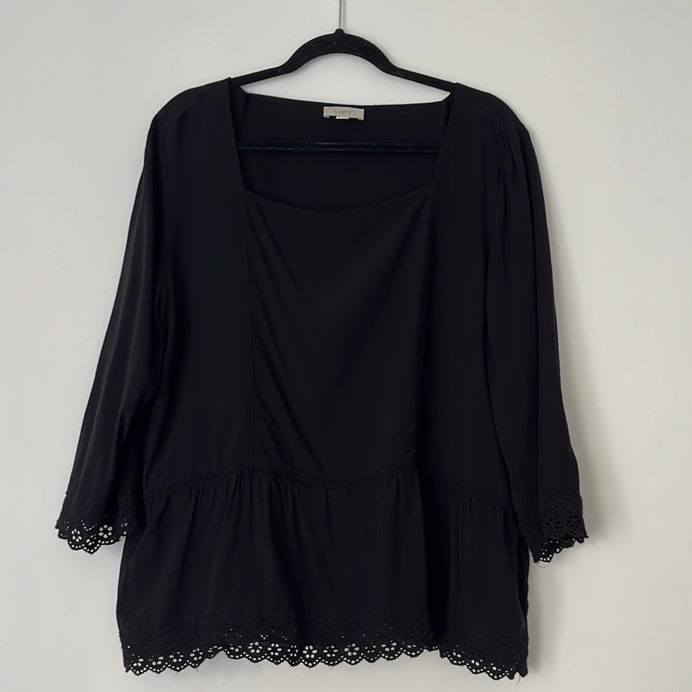 Loft Square Neck Blouse with Lace Trim
